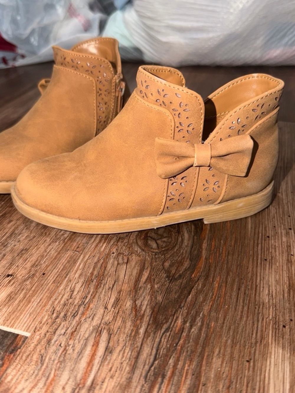 Girls Tan Bow Accent Ankle Boots - Kids Shoes
